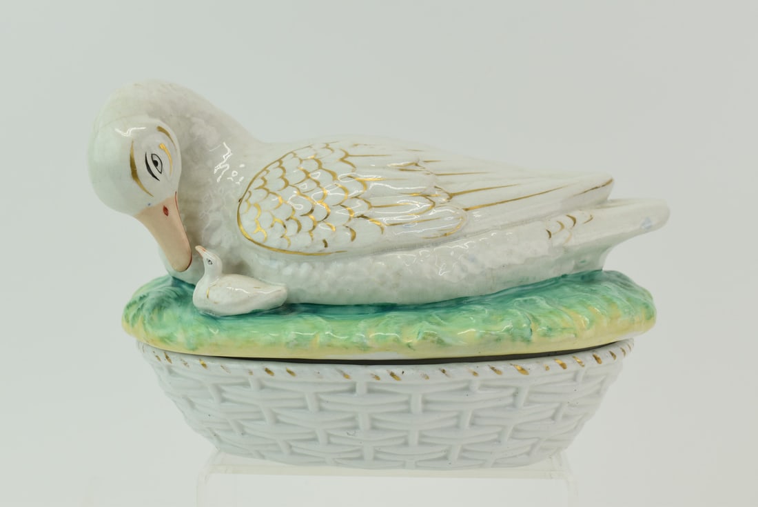 Majolica Large Duck Form Covered Bowl (1 of 8)