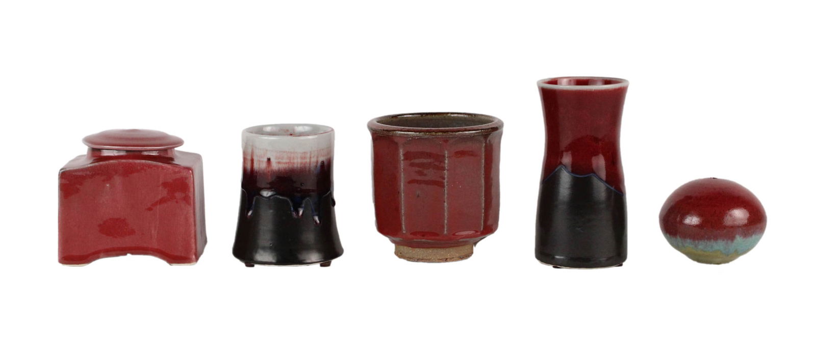 Five John Shedd Red Glazed Ceramic Table Articles (1 of 15)