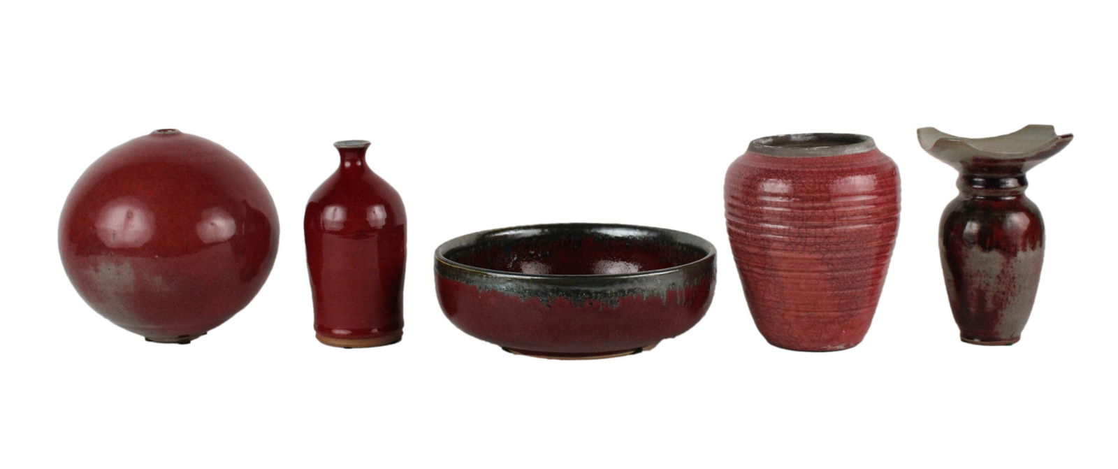 Five Red Glazed Art Pottery Vessels (1 of 16)
