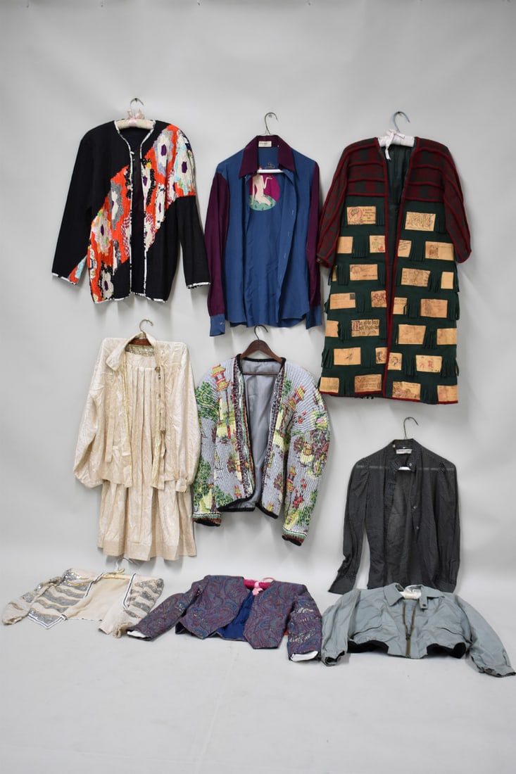 Large Group of Assorted Ladies Clothing: Large Group of Assorted Ladies Clothing. Including Lederer and Eric Javits handbags, Together with a large assortment of clothing by Chequer West, Yves Saint Laurent Black Jacket, Saint Laurent polka
