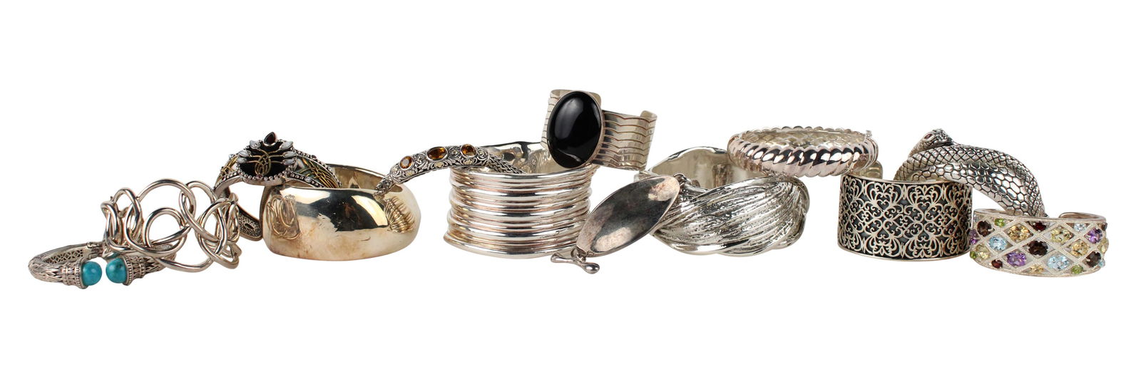 Thirteen Sterling Silver Bracelets and Cuffs (1 of 19)