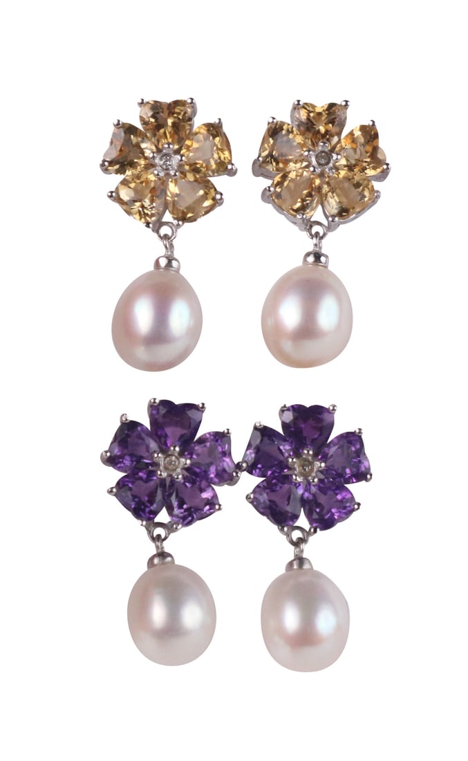 2 Pair Sterling Silver Gemstone & Pearl Earrings (1 of 9)