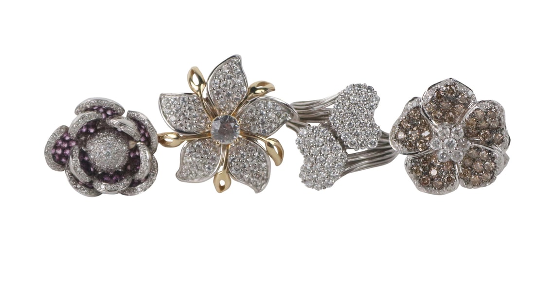 Three 14K White Gold & Diamond Flower Form Rings (1 of 16)