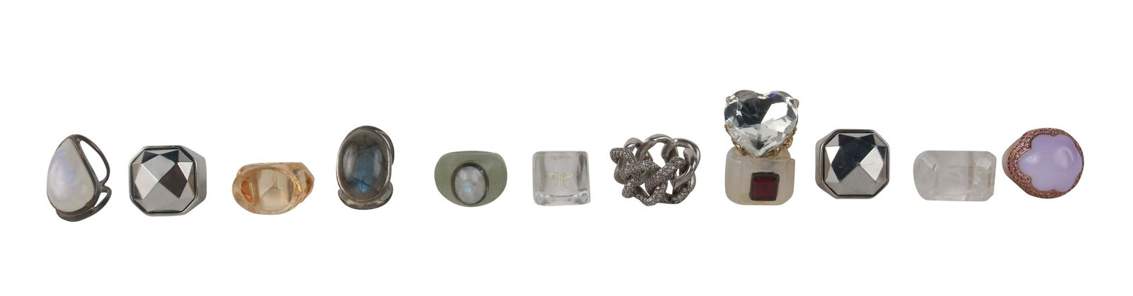 Lucite, Hardstone and Costume Cocktail Rings: Including twelve whimsical rings. Losses.