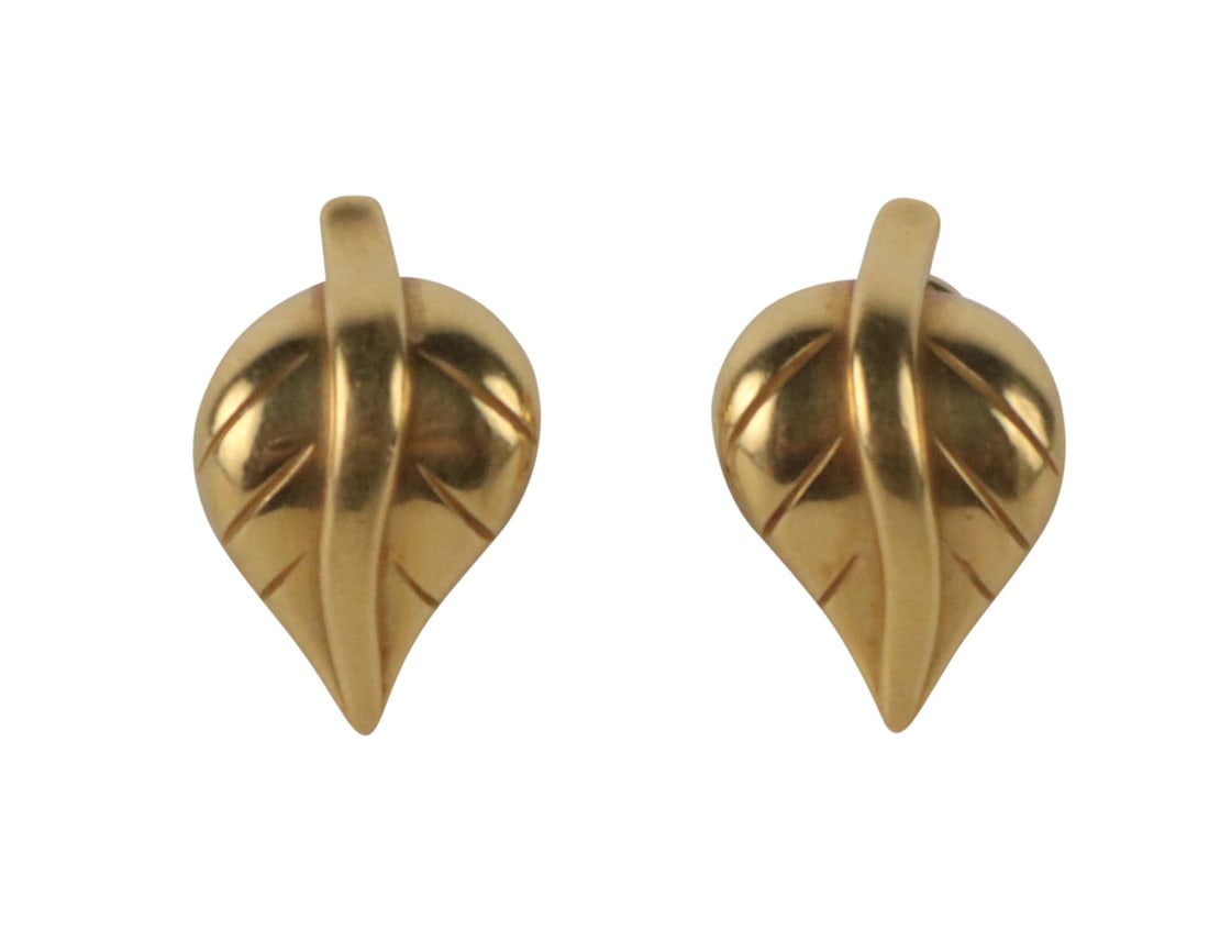 Pair of Modern 22K Yellow Gold Leaf Form Earrings (1 of 4)