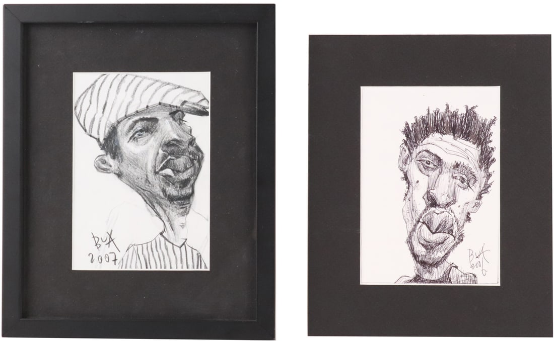 Two Justin Bua Drawings, Portraits of Men (1 of 9)