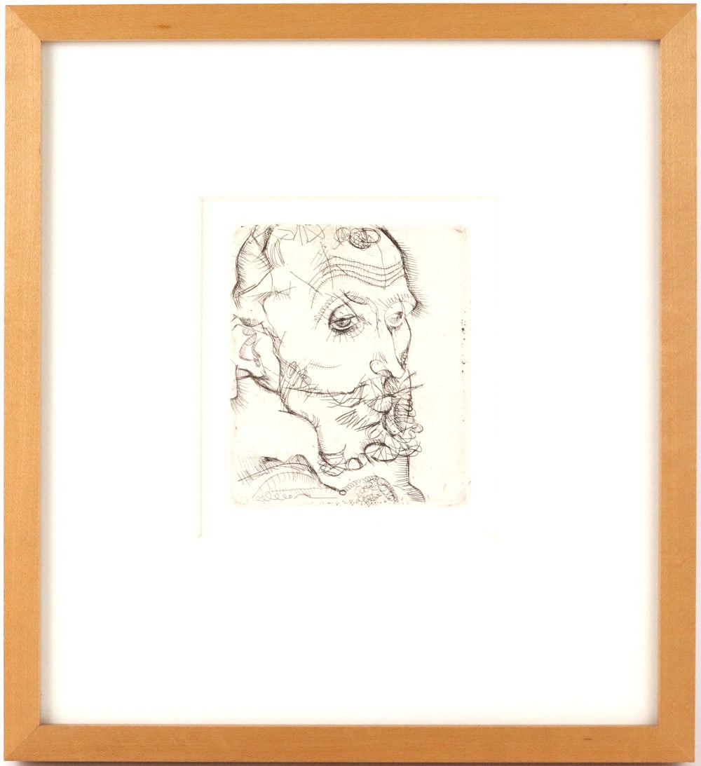 Egon Schiele, Drypoint, Portrait of Franz Hauer: (Austrian, 1890-1918) 1914 (printed in 1966). This dry point comes from a special edition by Otto Kallir and the verso is initialed, dated and numbered out of 60. Sight: 6"h x 5-1/4"w Overall:13-1/4"h