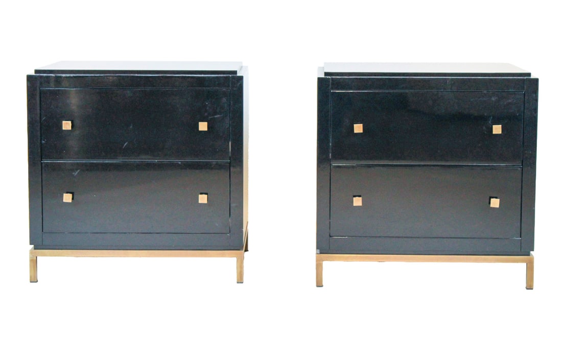 Pair of Black Lacquered Bedside Tables (1 of 8)