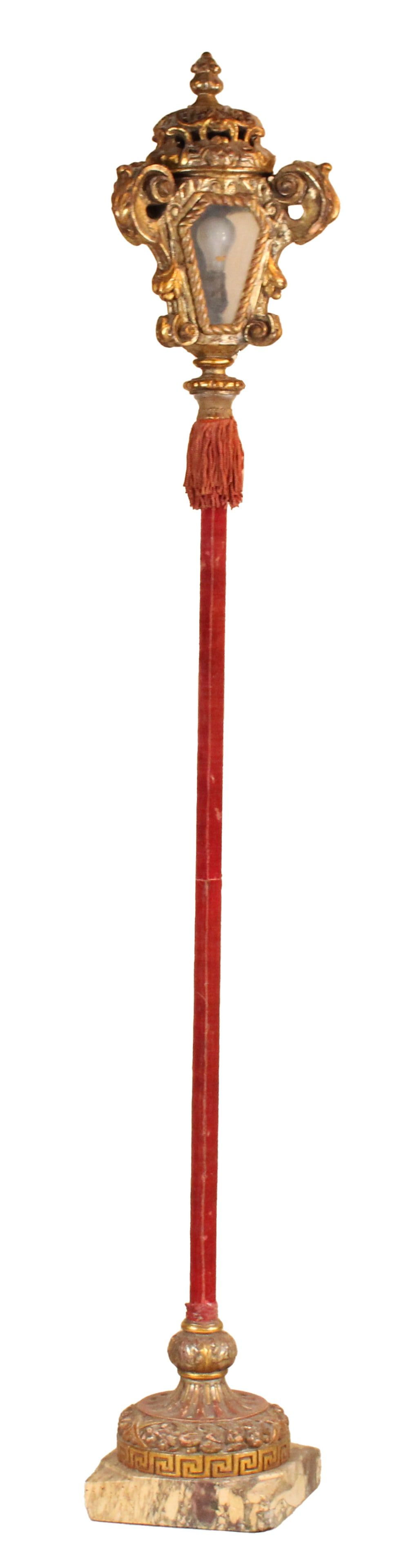 Giltwood, Velvet, and Marble Lantern Floor Lamp (1 of 10)