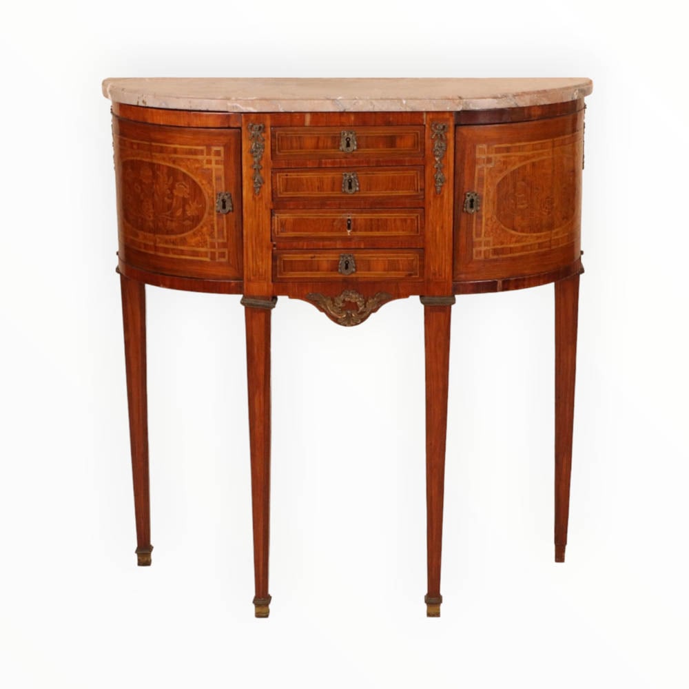Louis XVI Style Marble Top Parquetry Side Cabinet (1 of 11)