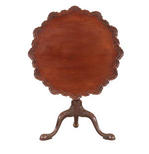George III Style Mahogany Tilt-Top Tea Table: English, 19th/20th C. Appx. 25"h x 29-1/8"dia