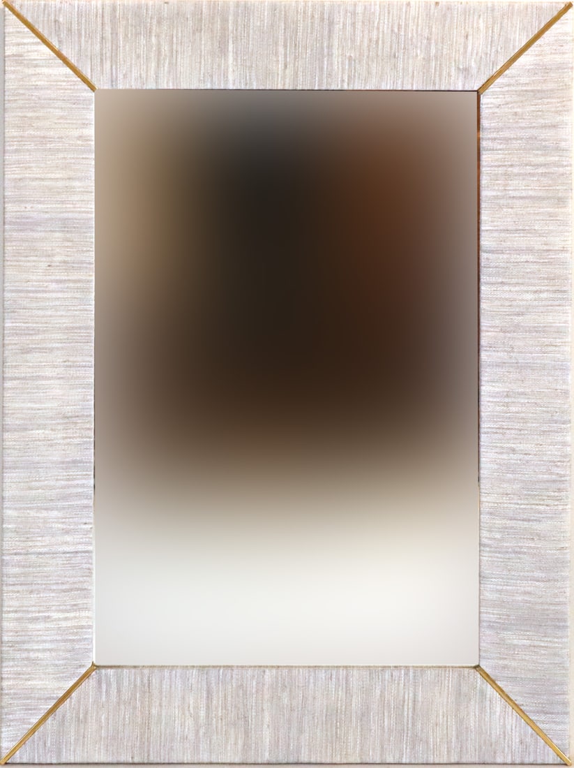 Serena & Lilly Driftway Mirror in Coastal Blue: 21st C. frame is painted linen with brass accents. 40"h x 30"w x 2"d