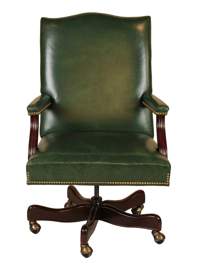 Green Leather and Mahogany Desk Chair (1 of 8)
