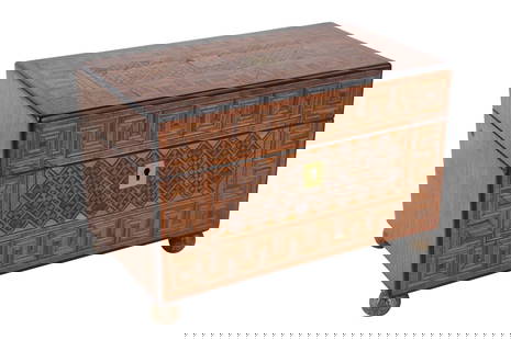 Regency Elaborately Marquetry Inlaid Tea Caddy: English, 19th C. Some losses and wear. 6"h x 9"w x 5-1/4"d