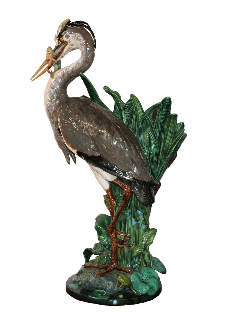 Large Mintons Majolica Heron Umbrella Stand (1 of 17)