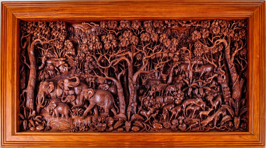 Contemporary Hardwood Carving of African Scene (1 of 8)
