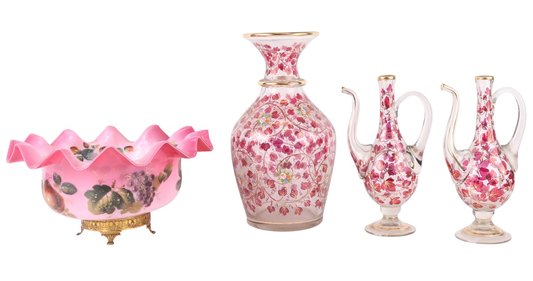 Pair of Painted and Gilt Decorated Glass Cruets (1 of 9)