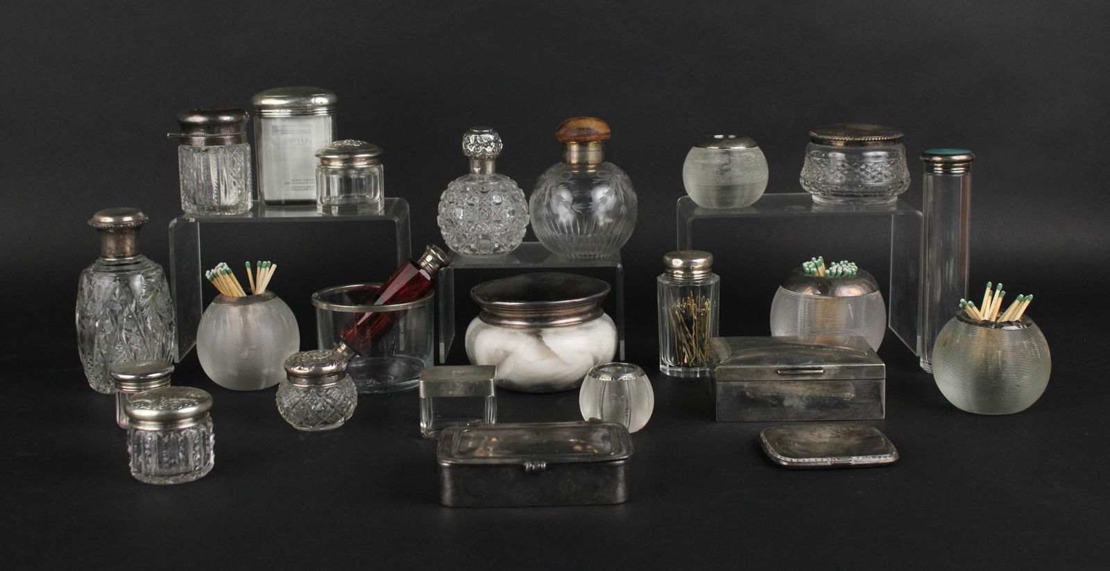 Group of Assorted Silver and Glass Vanity Items (1 of 9)