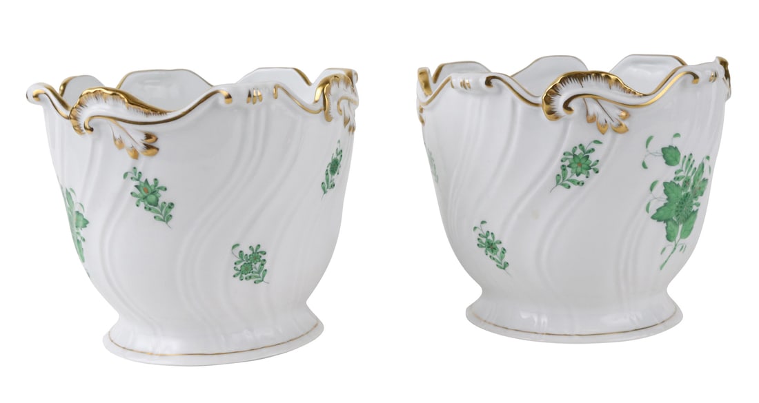 Pair Herend Porcelain Chinese Bouquet Cache Pot (1 of 9)