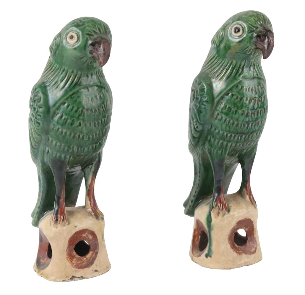 Pair of Chinese Green Glazed Earthenware Parrots (1 of 10)
