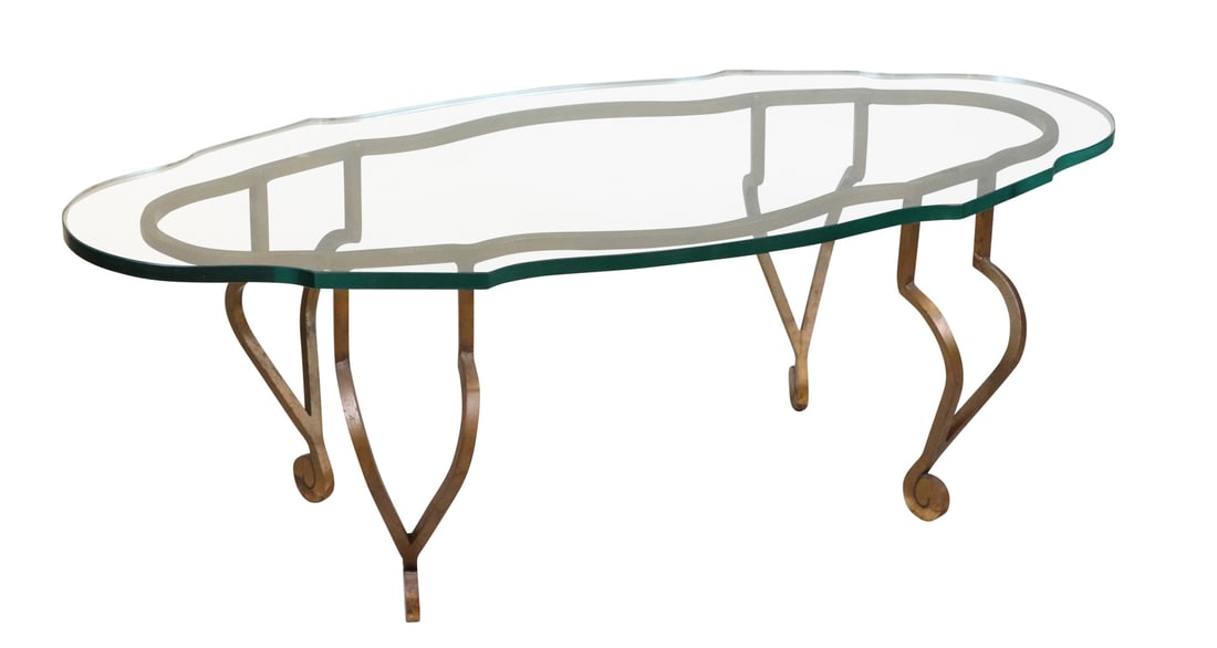 Modern Glass Top Gilt Metal Low Table (1 of 4)
