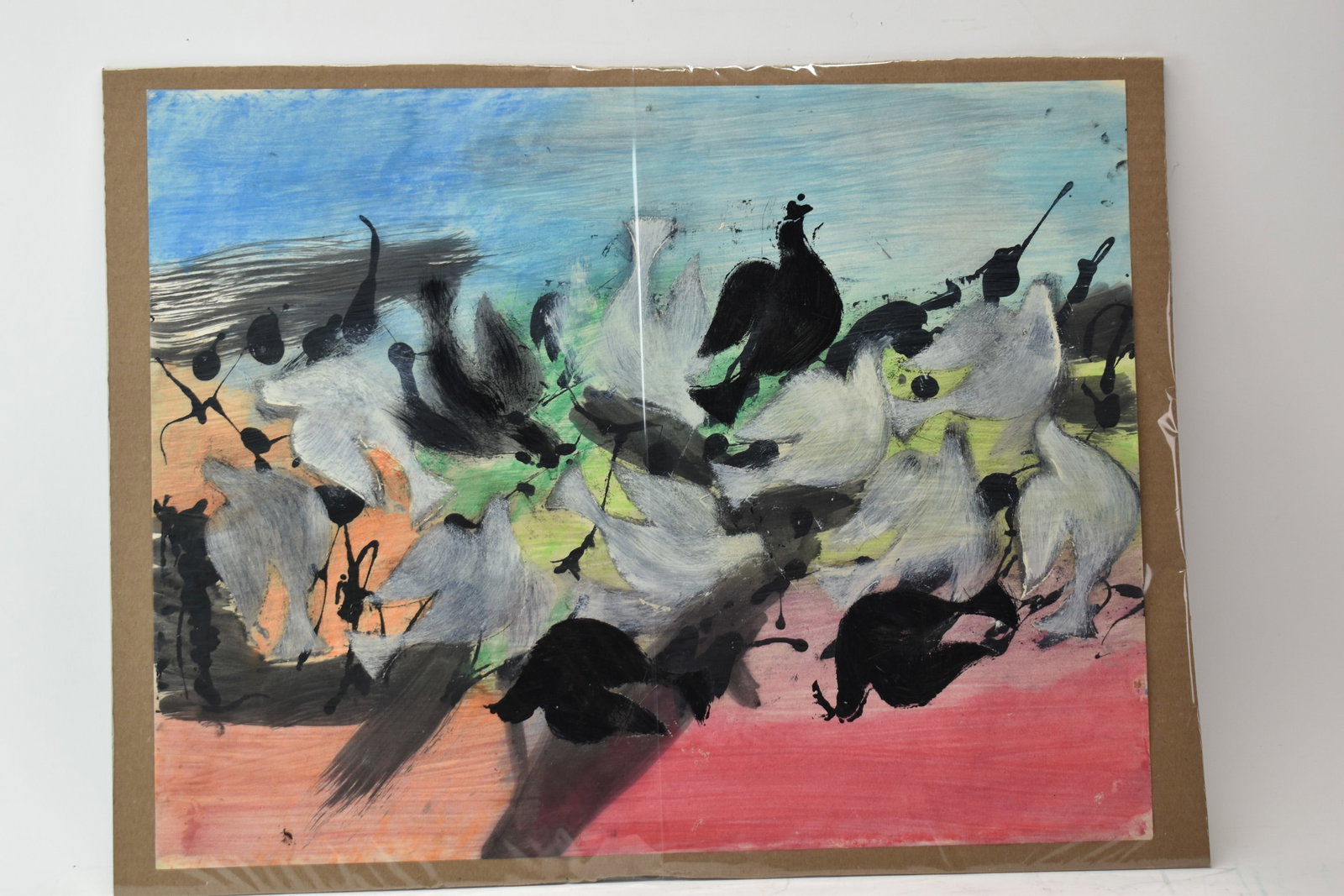 Lucia Wilcox Gouache on Paper of Doves: Lucia Wilcox Gouache on Paper of Doves. Lucia (Kabbaz) Wilcox (1901-1974) Painted in 1970 (Early Work) no Signature. Artist's Woods- A property steeped in the rich history of the mid-century Hampton's
