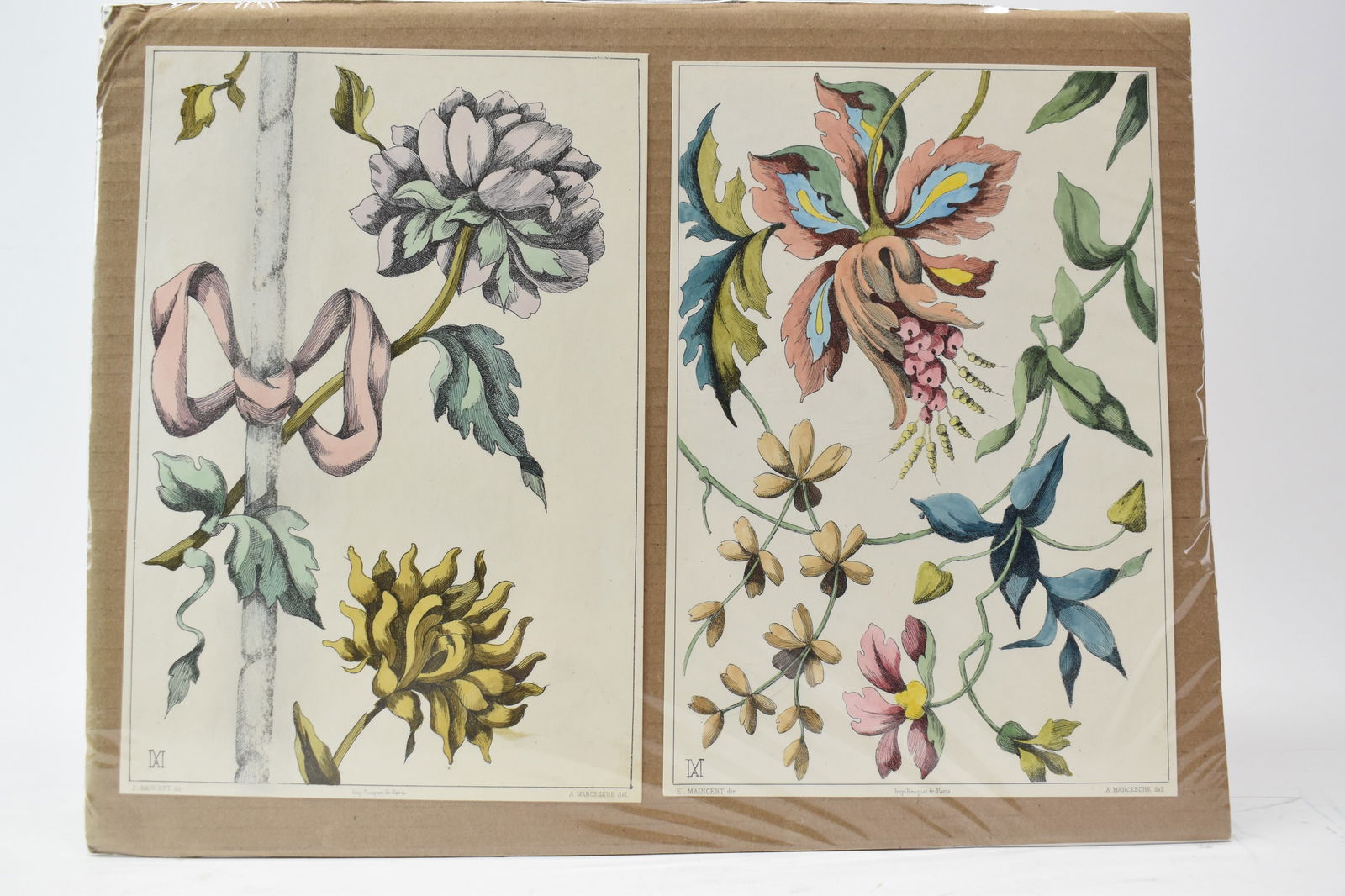 Two French Hand Colored Floral Engraved Plates (1 of 10)