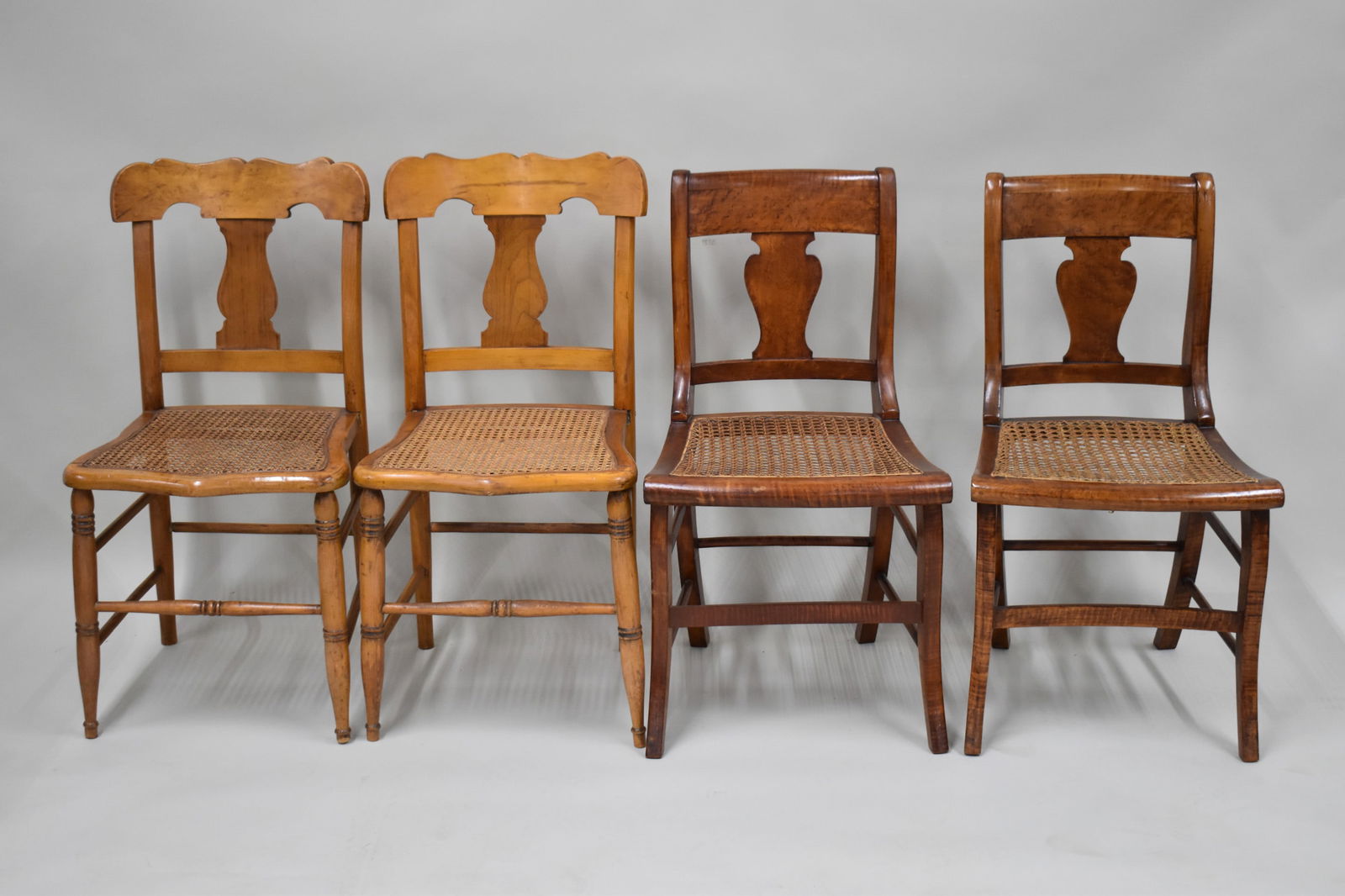 Antique Pair Tiger Maple Caned Seat Side Chairs (1 of 7)