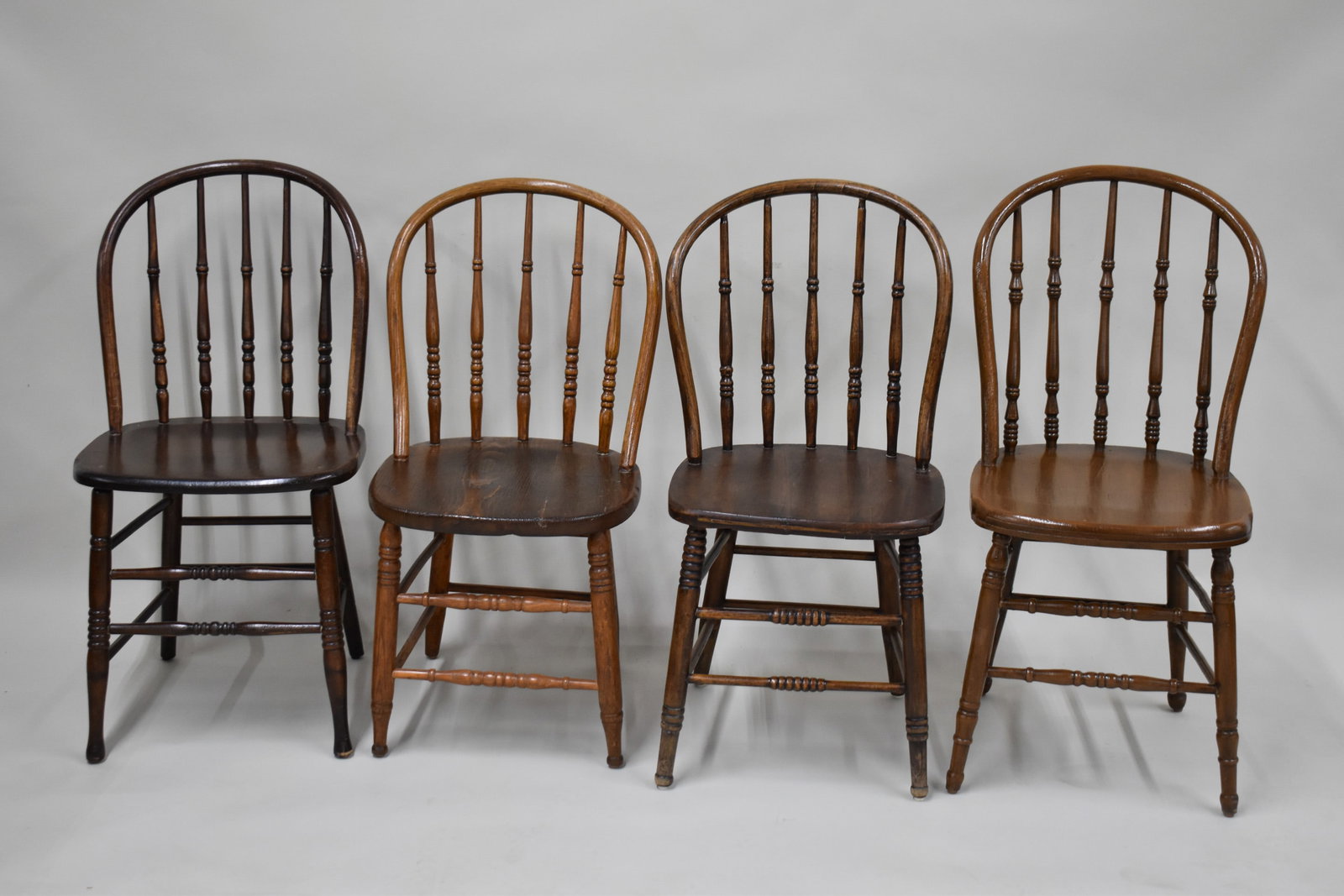 Antique Assembled Set Four Hoopback Side Chairs: Antique Assembled Set of Four Hoopback Side Chairs. Used condition, wear, worn.