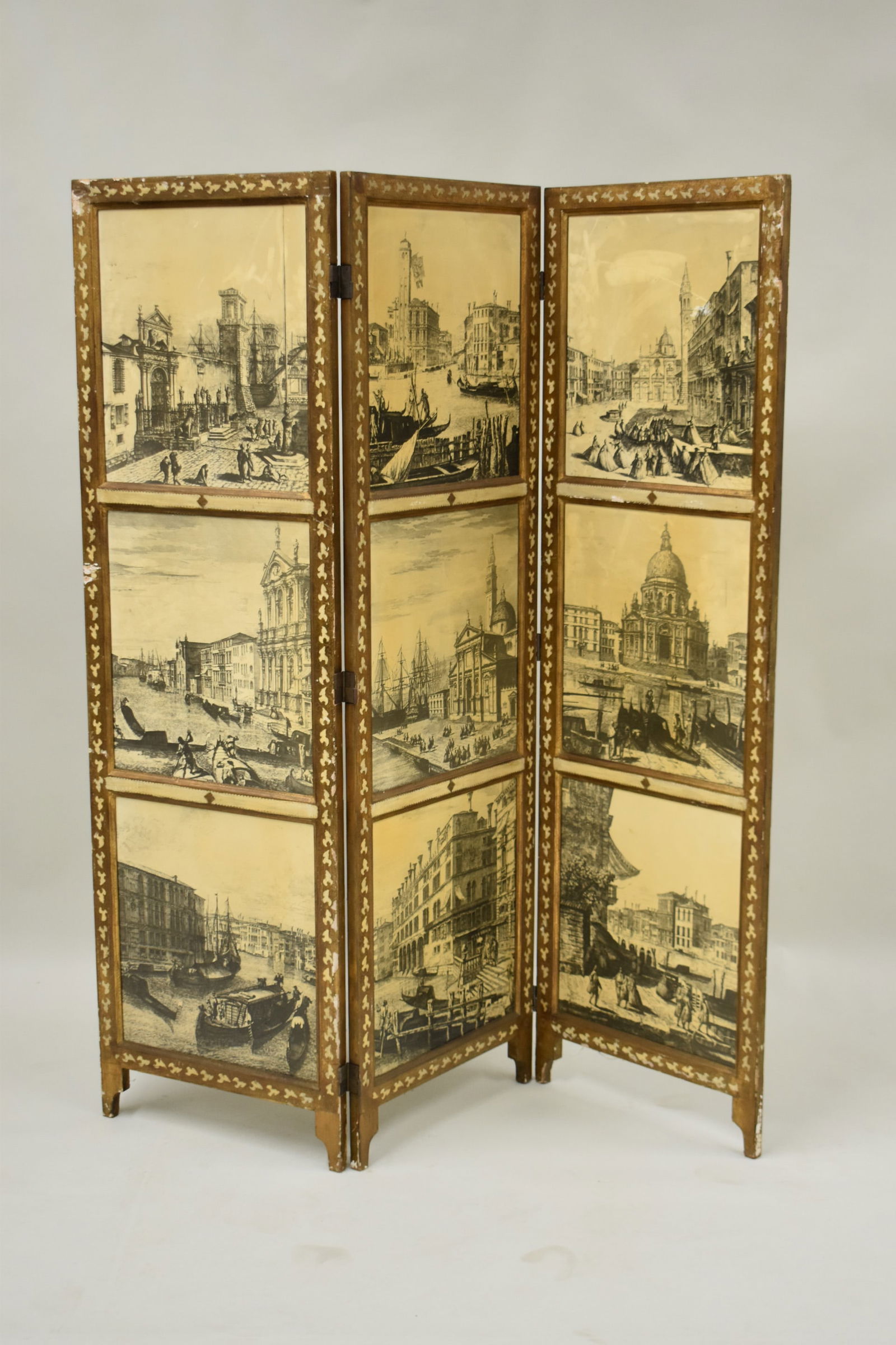 Italian 3 Panel Venetian Scene Folding Screen (1 of 14)