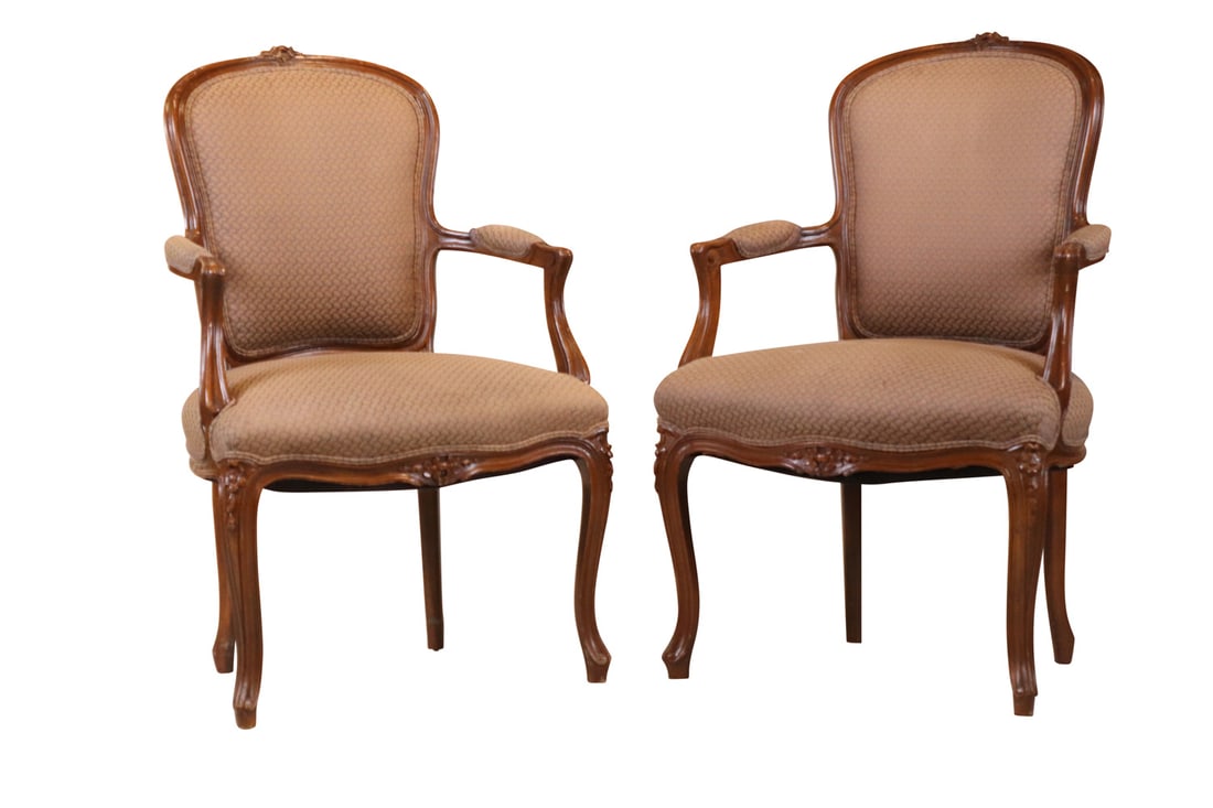 Pair of Louis XV Style Walnut Fauteuils (1 of 9)