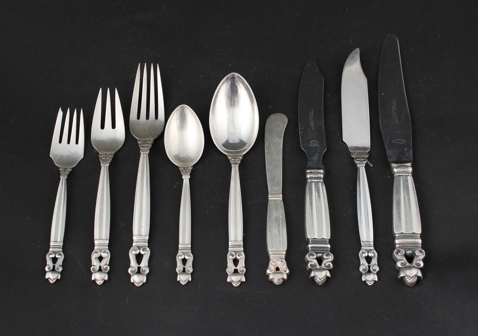 Georg Jensen Sterling "Acorn" Pattern Flatware (1 of 16)