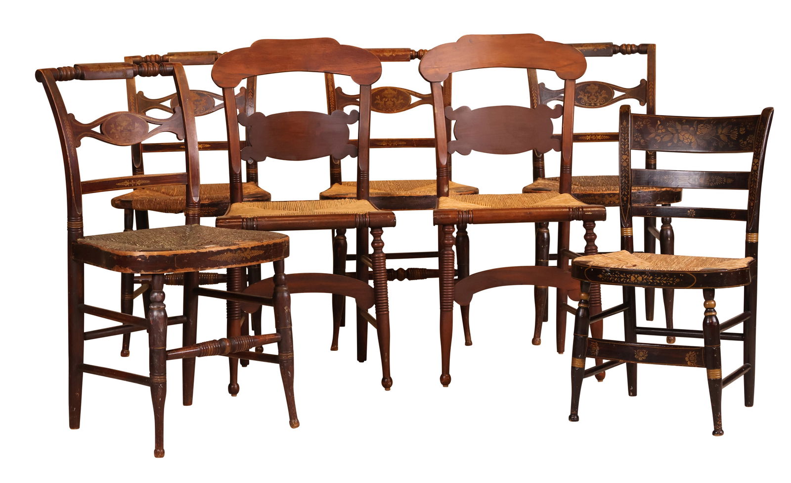 Set of 4 Classical Painted Rush Seat Side Chairs (1 of 13)