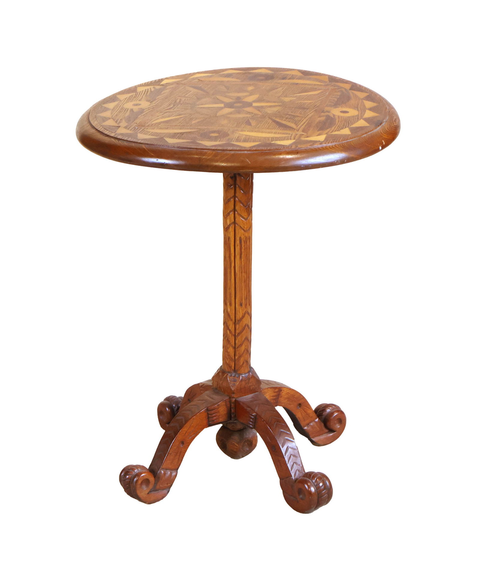 Folk Art Marquetry Inlaid Circular Center Table (1 of 9)