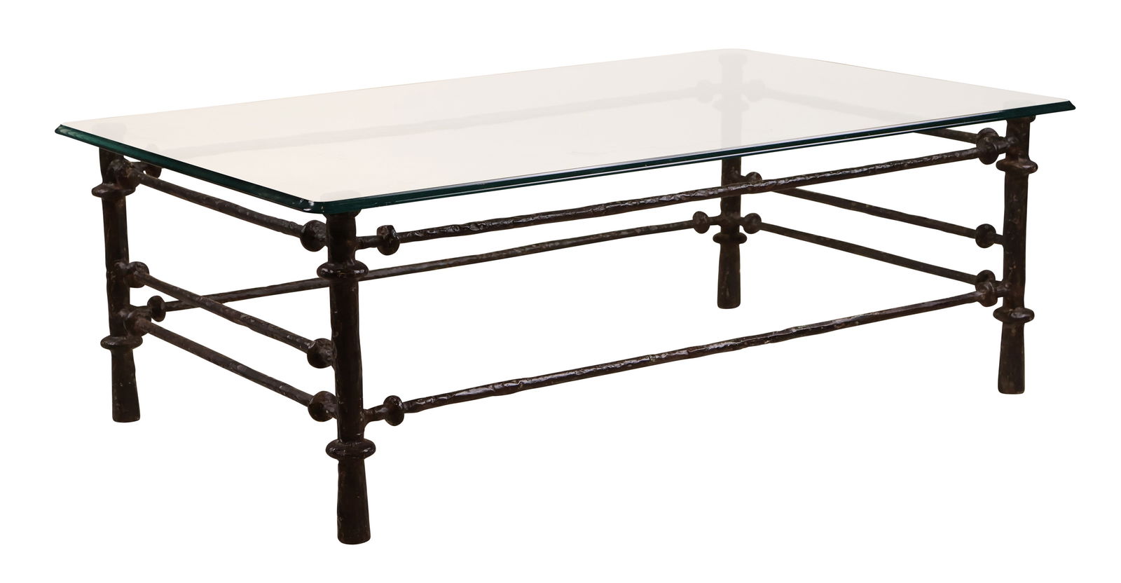 Modern Patinated Metal Glass Top Low Table (1 of 8)