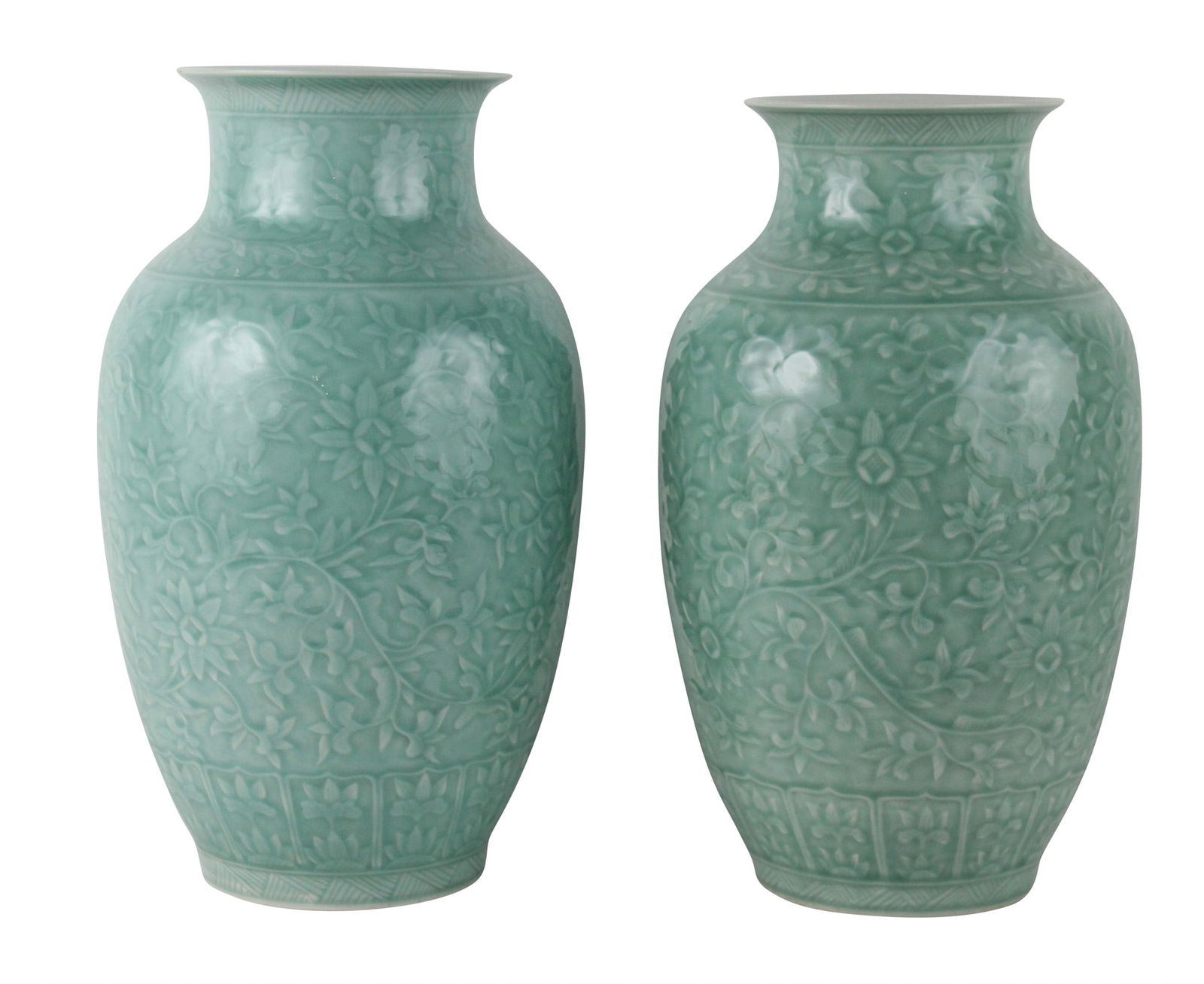 Two Similar of Large Chinese Carved Celadon Vases (1 of 9)
