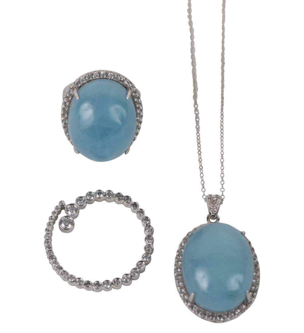 Sterling Silver Chalcedony Cabochon Pendant &Ring (1 of 10)