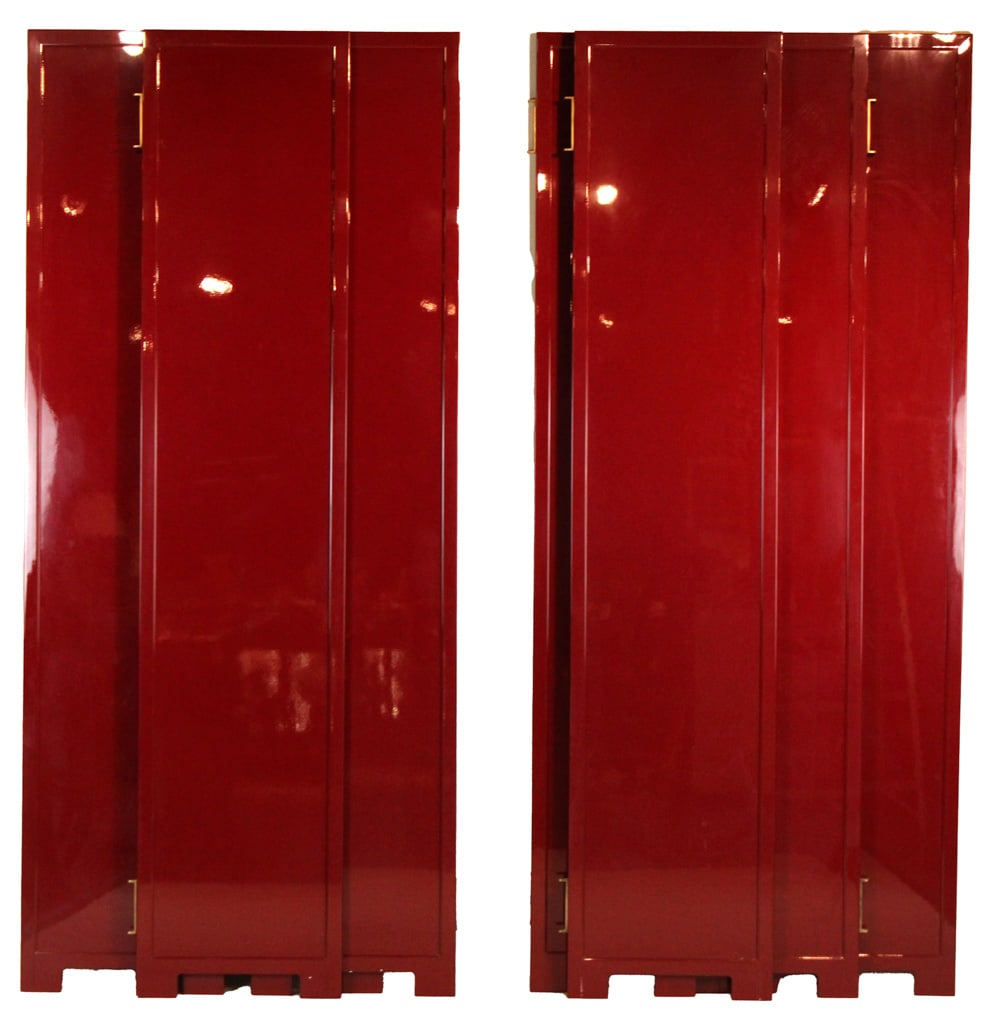 Pair of Four Panel Red Lacquered Room Screens (1 of 8)