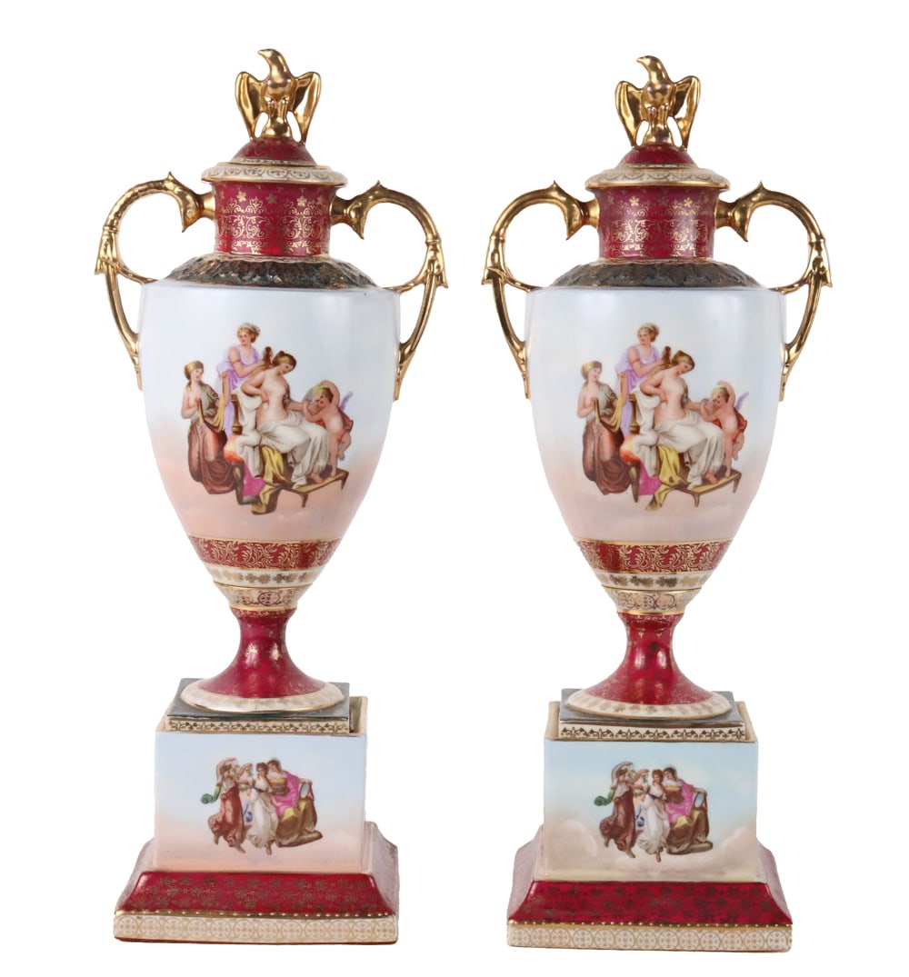 Pair of Royal Vienna Porcelain Covered Urns (1 of 13)