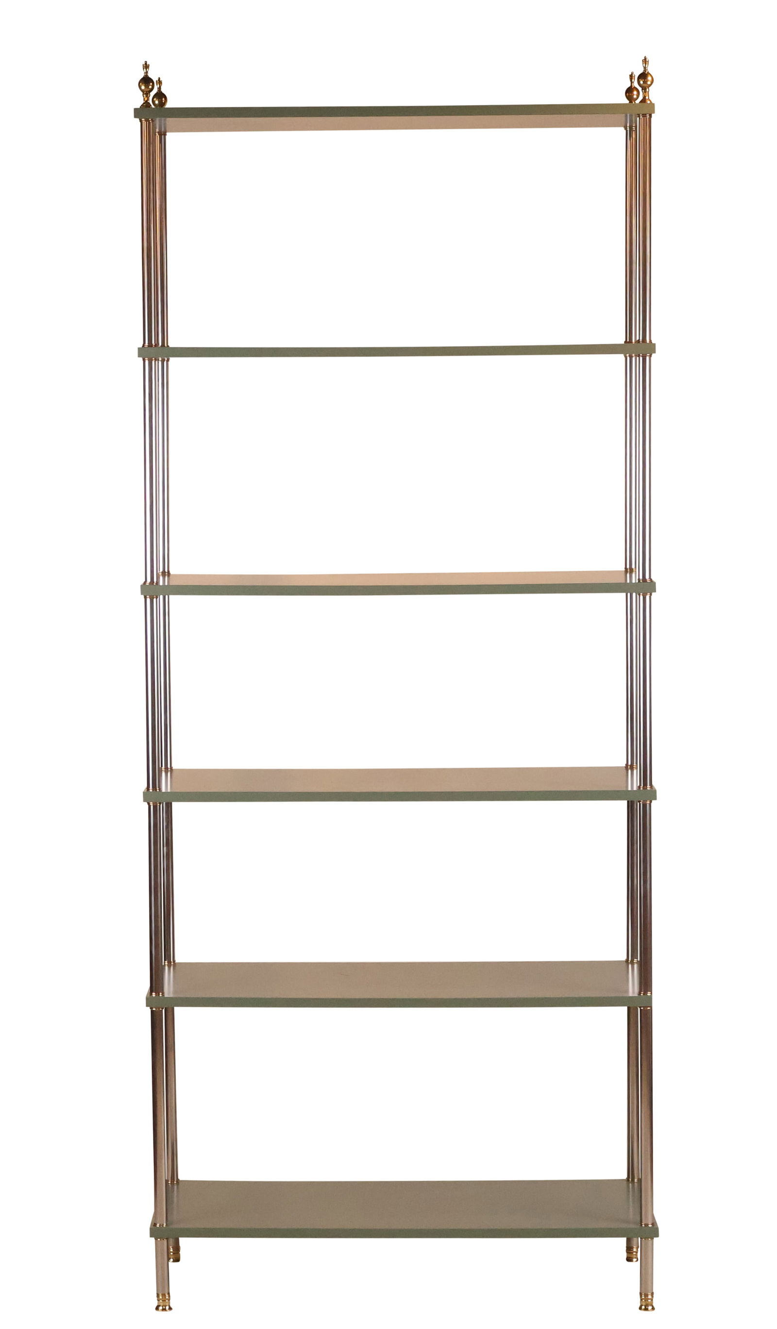 Steel and Brass Etagere with Green Lacquered Shelves (1 of 8)