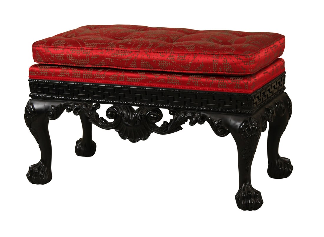 George II Style Ebonized Upholstered Stool (1 of 8)