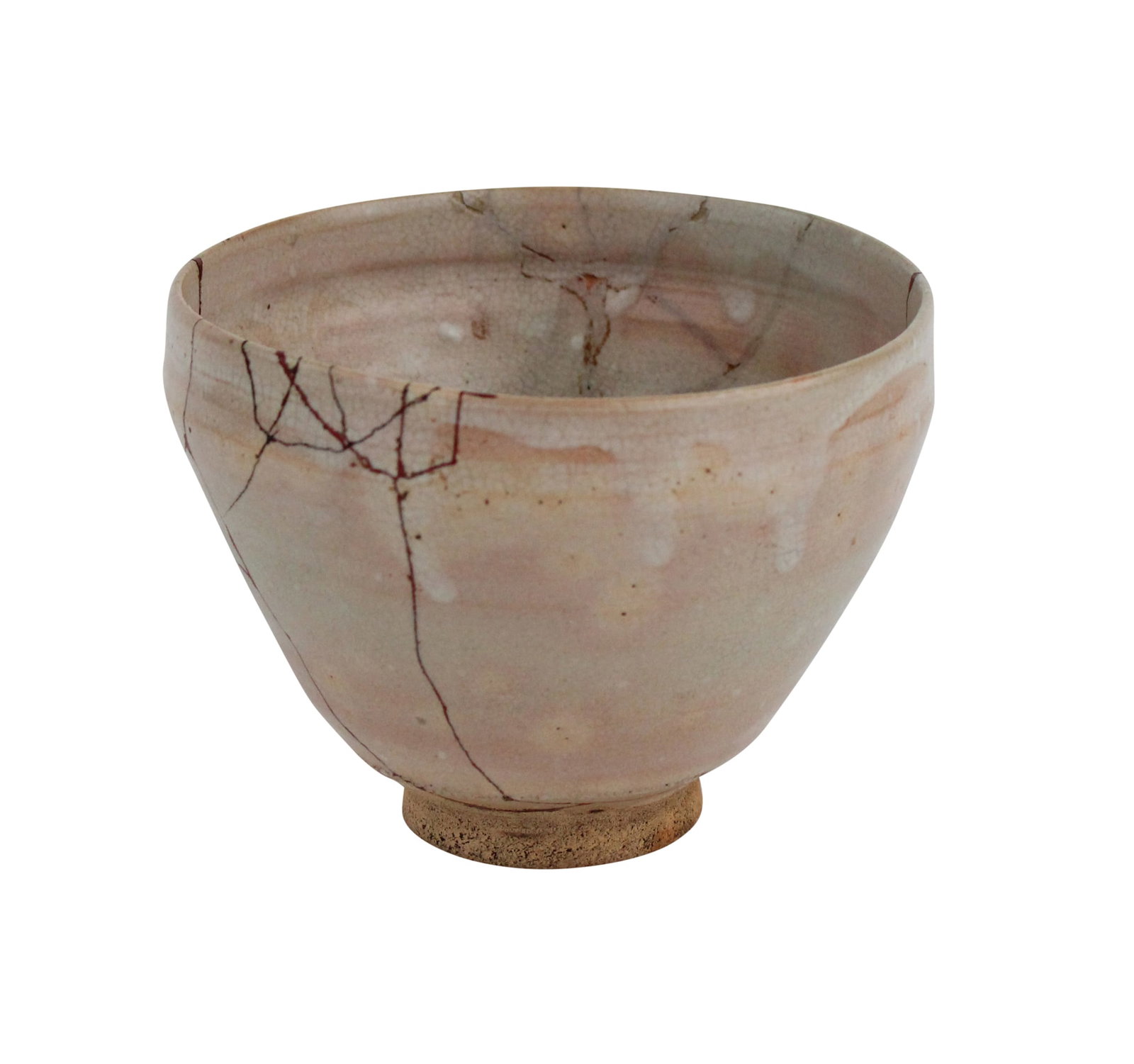 Kyoto-Kiln Chawan, Nonomura Ninsei, Old Repair: An old Kyoto-kiln chawan dating to the first half of the Edo Period (17th-18th centuries). It is signed with the stamp with the characters or Ninsei referring to the famous Kyoto potter Nonomura Ninse