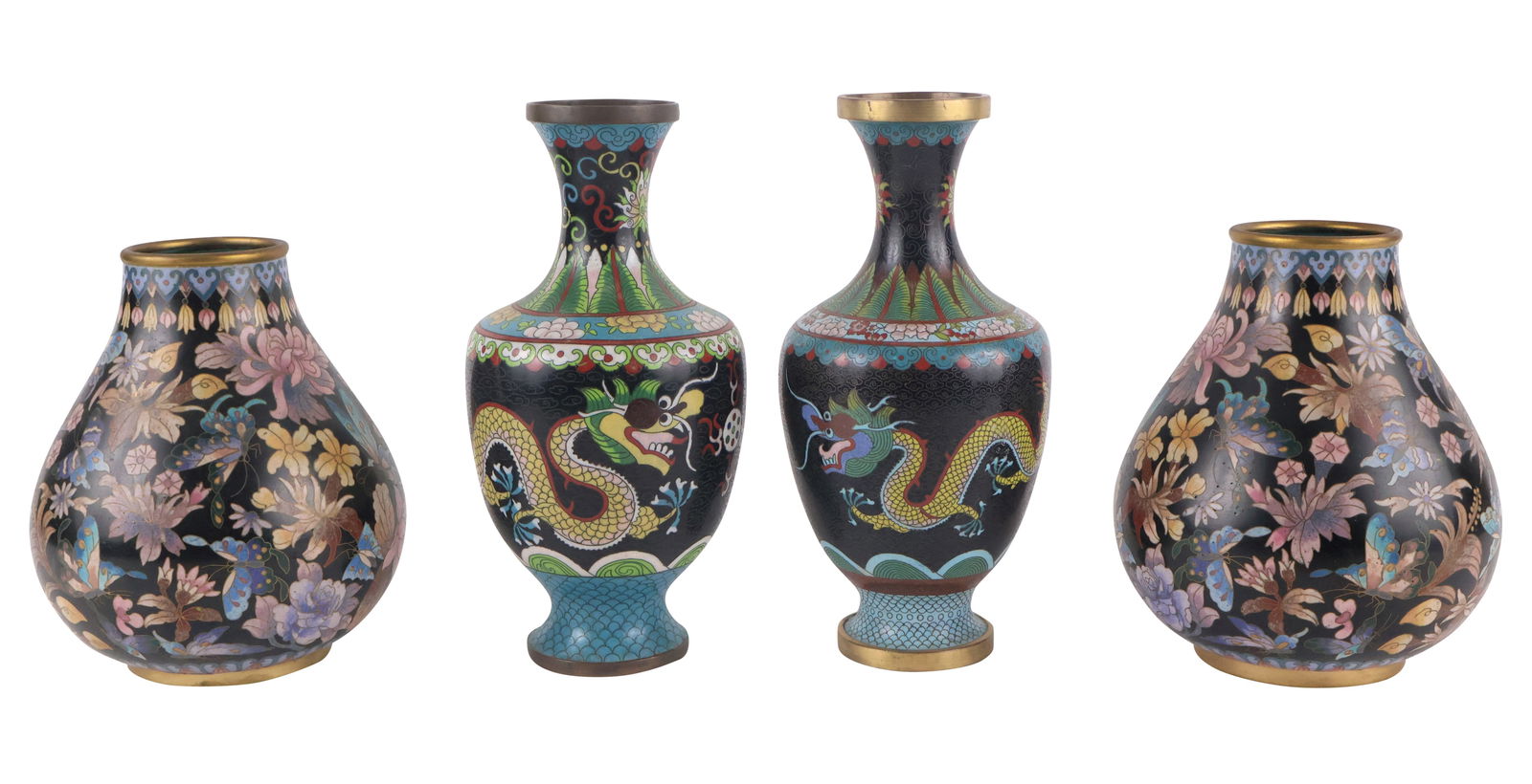 Pair of Floral and Butterfly Decorated Cloisonne Vases (1 of 12)
