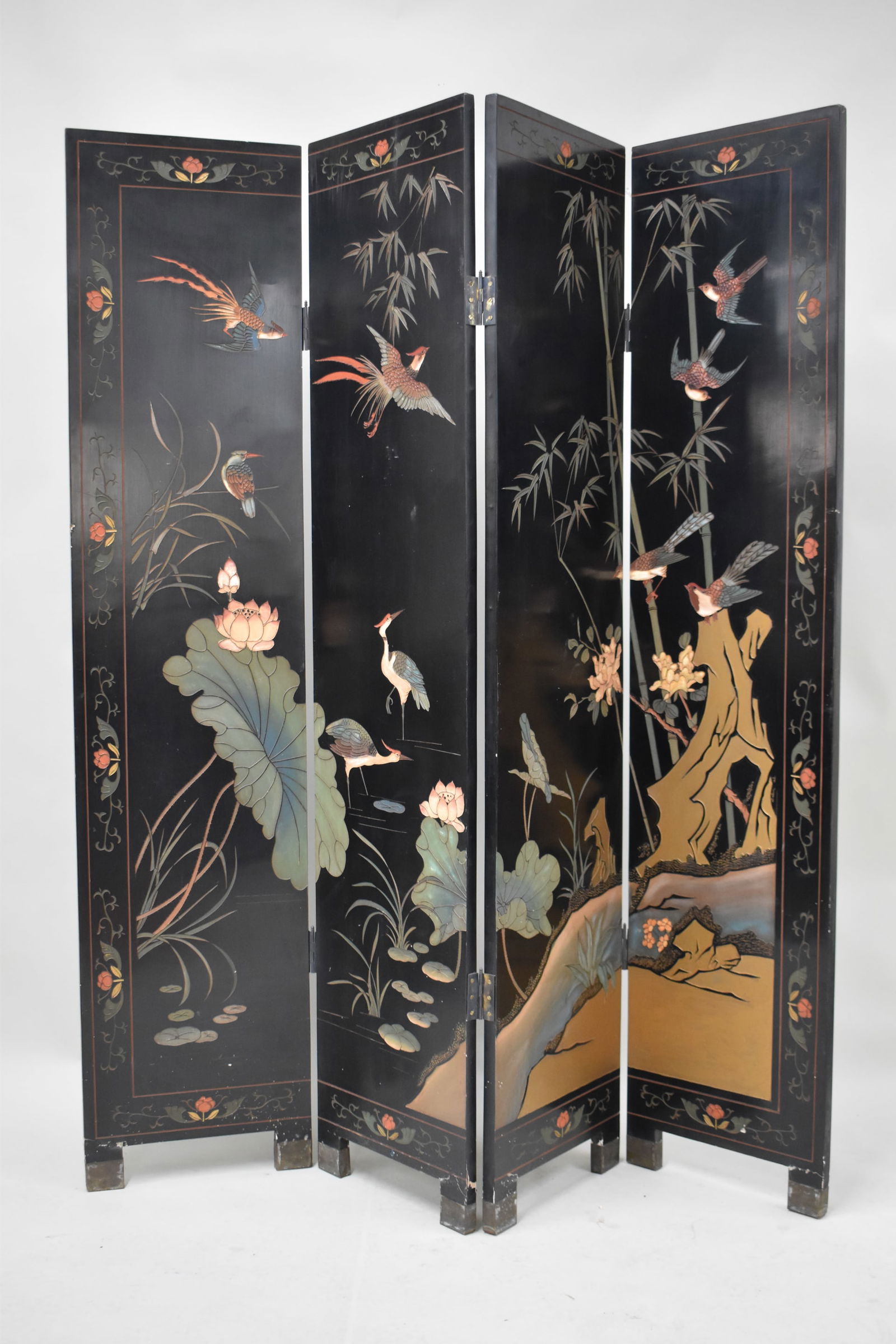 Asian Four Panel Black Dressing Screen (1 of 14)