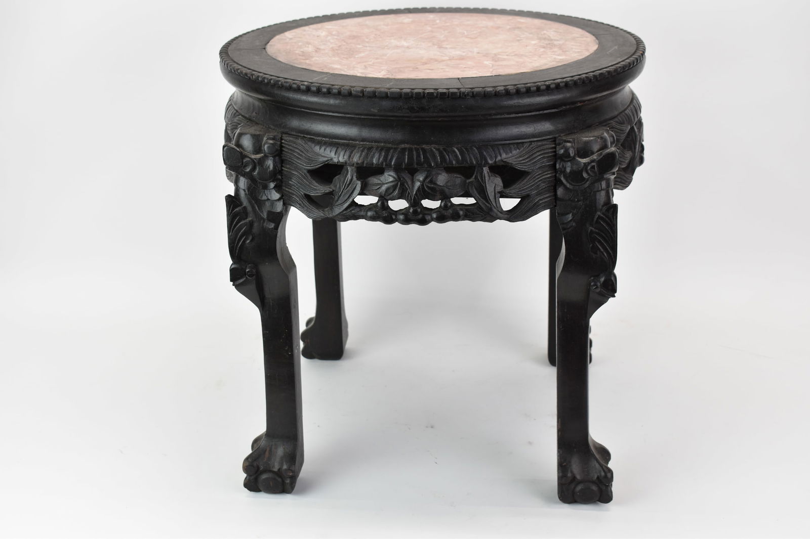 Chinese Rose Marble Inset Top Carved Occasional Table (1 of 8)