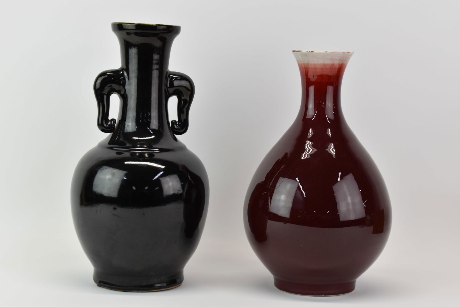 Asian Ox Blood Red Colored Vase and Black Vase (1 of 11)