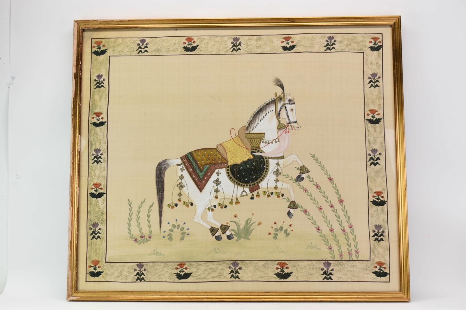 Painting on Silk of Chinese Tang Horse in Gilt Wood Frame (1 of 13)