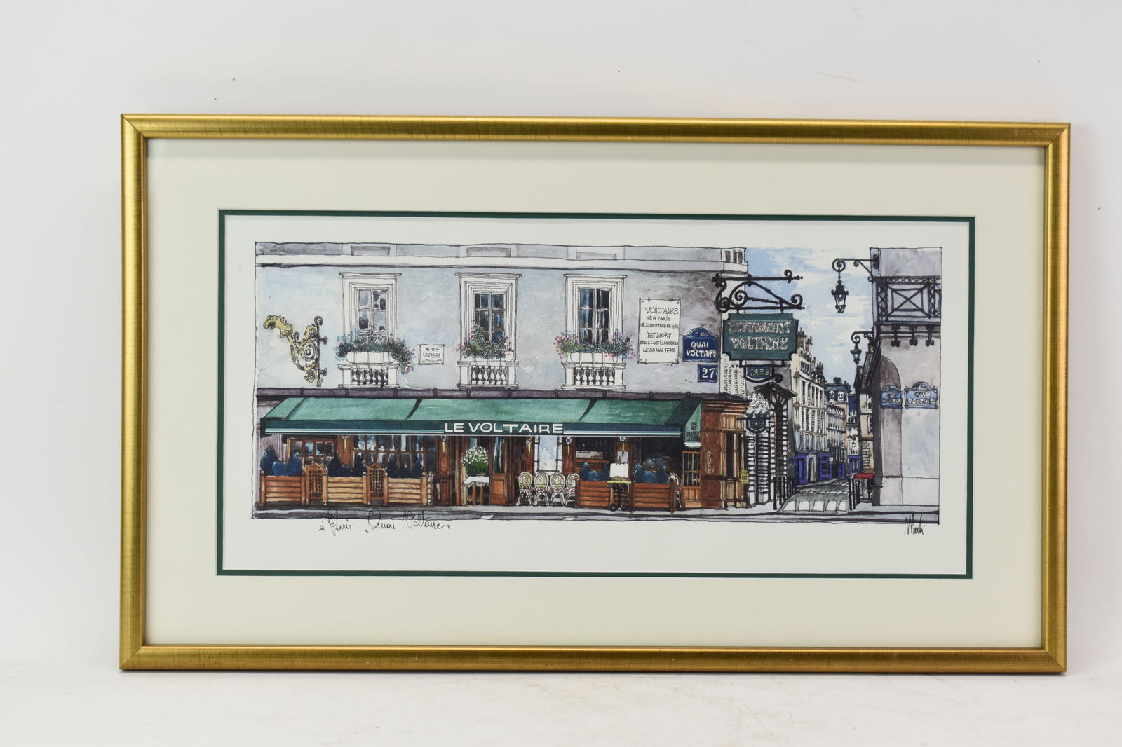 Framed Watercolor of Le Voltaire in Paris on Quai Voltaire (1 of 6)