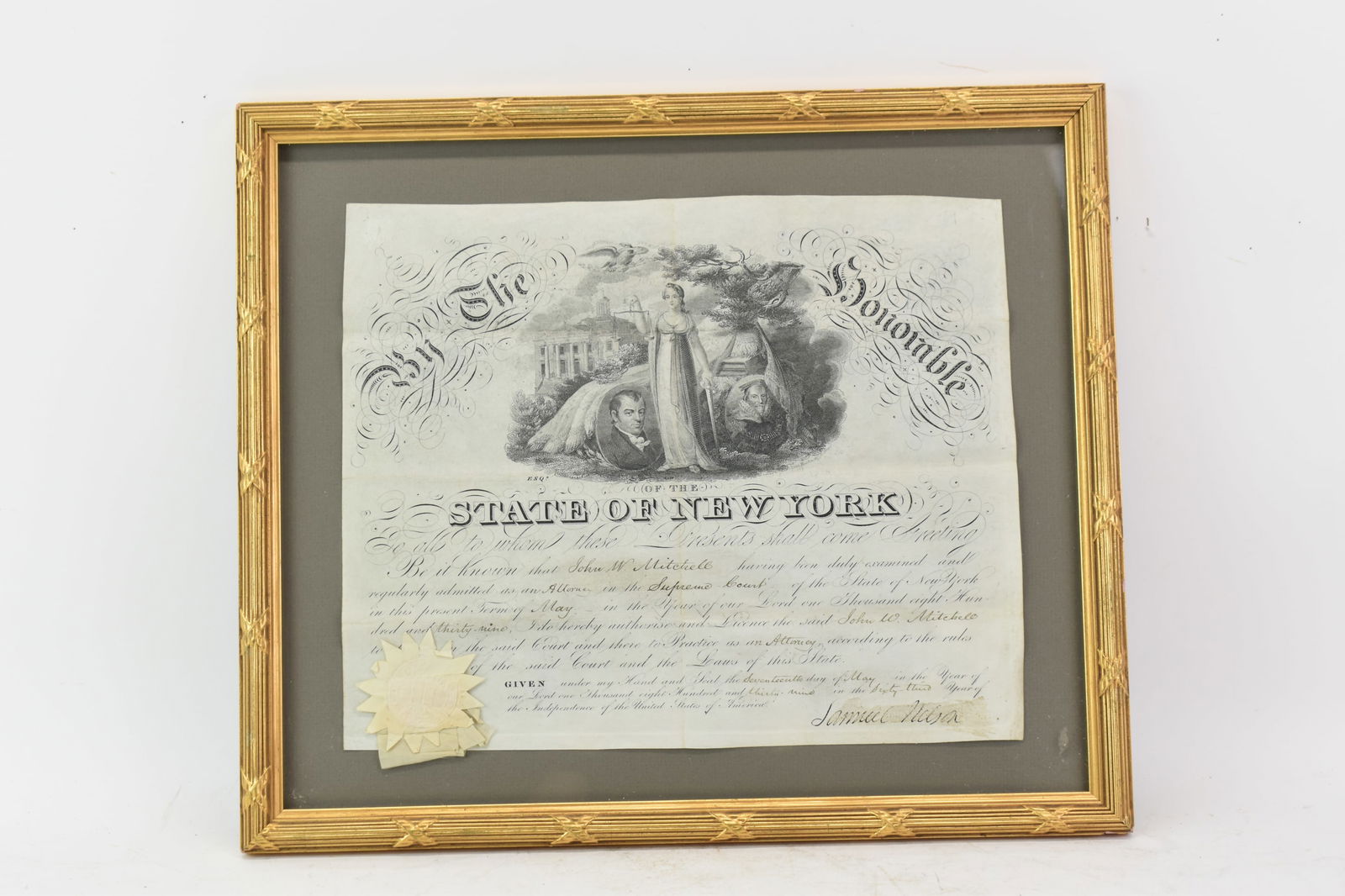 Samuel Nelson 1839 Signed and Framed Legal Certificate (1 of 14)