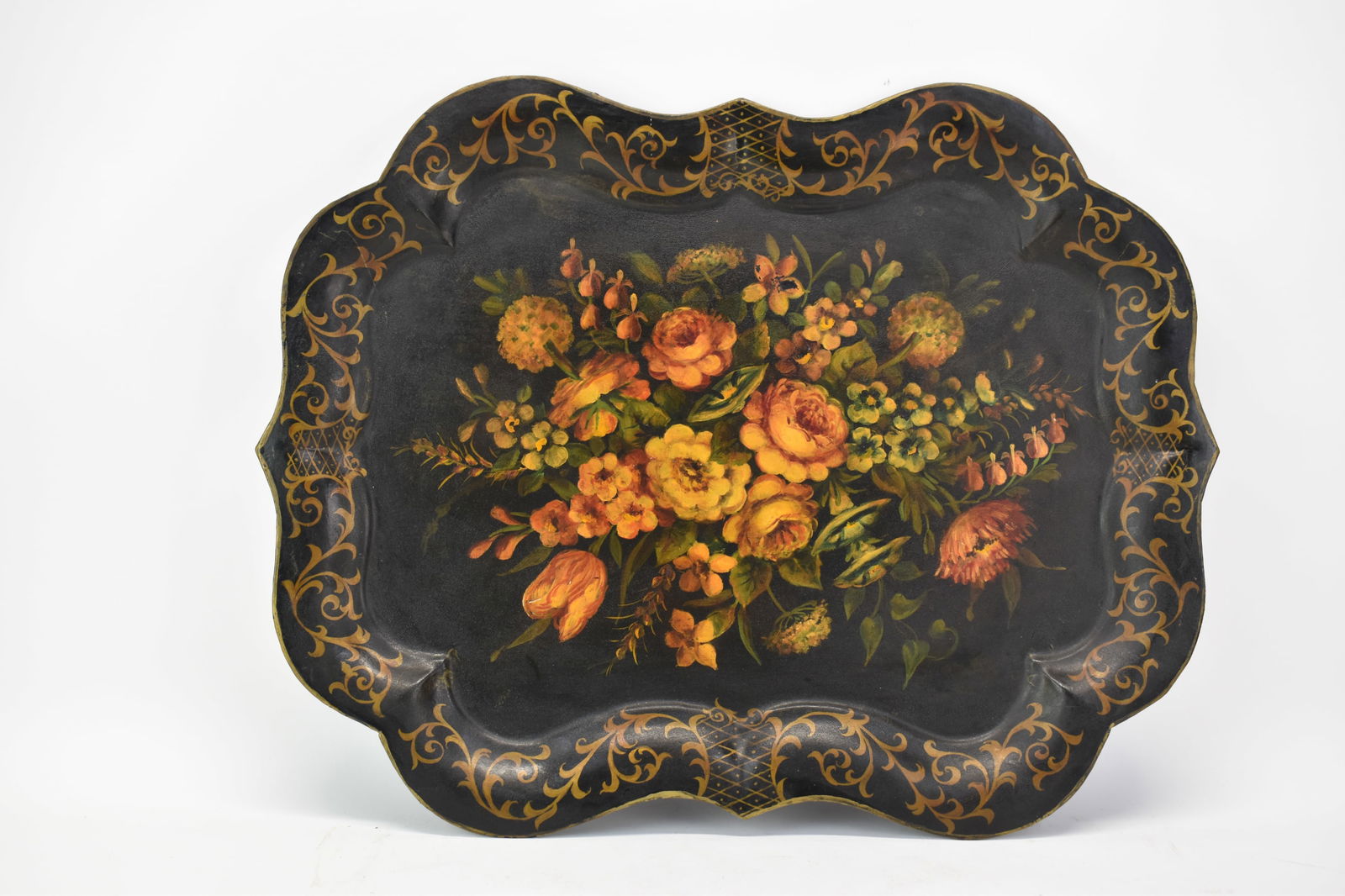 Toleware Style Floral Decorated Serving Tray: Toleware Style Floral Decorated Serving TrayToleware Style Floral Decorated Serving Tray. Used condition, 28 1/4" x 21 1/4"